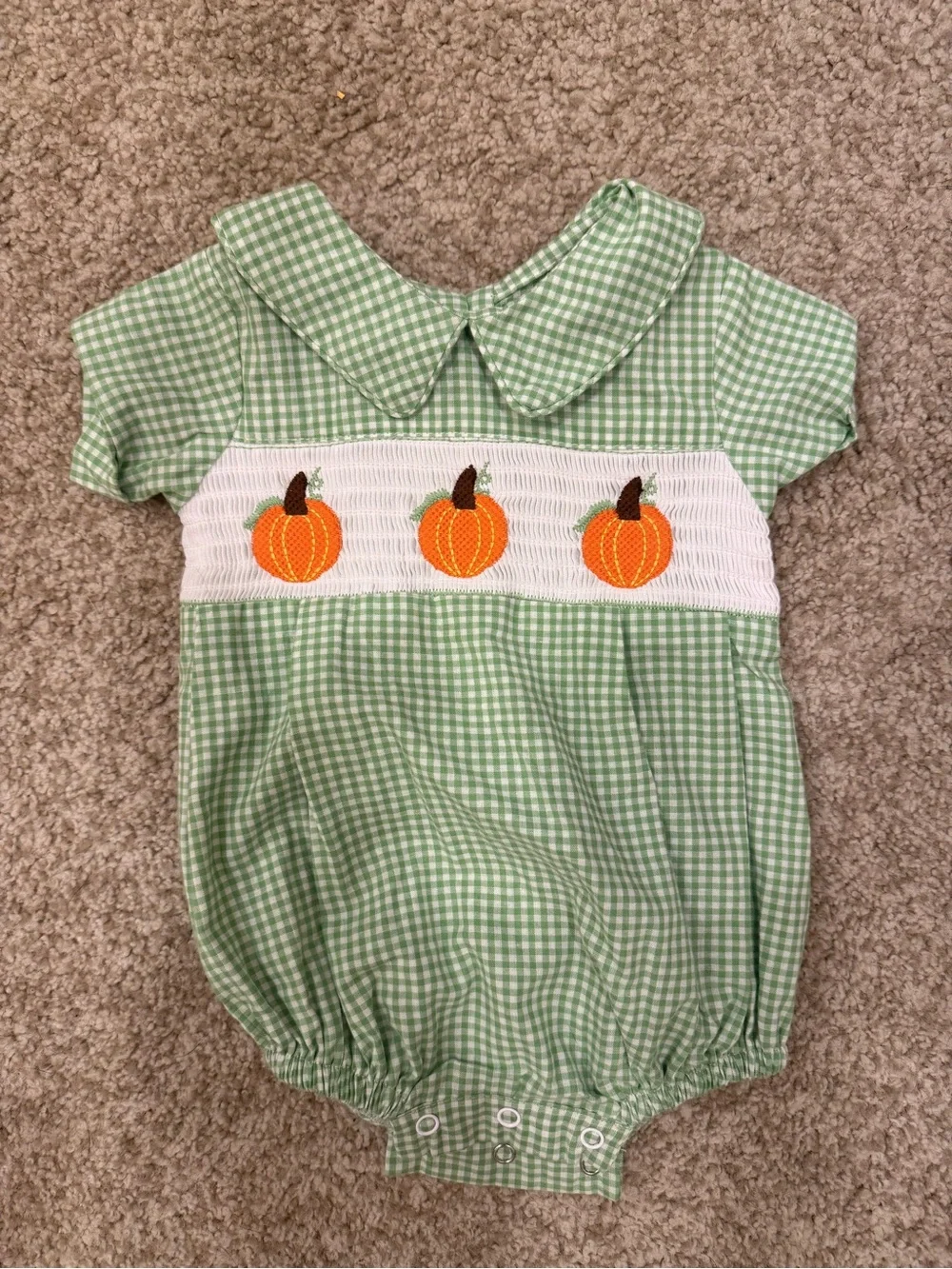 Spoiled Green Gingham Pumpkin Smocked One-Piece